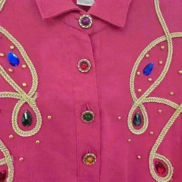 Rafael Pink Women's Studded Collared Blouse & Pants Set,Size M - Picture 3 of 5